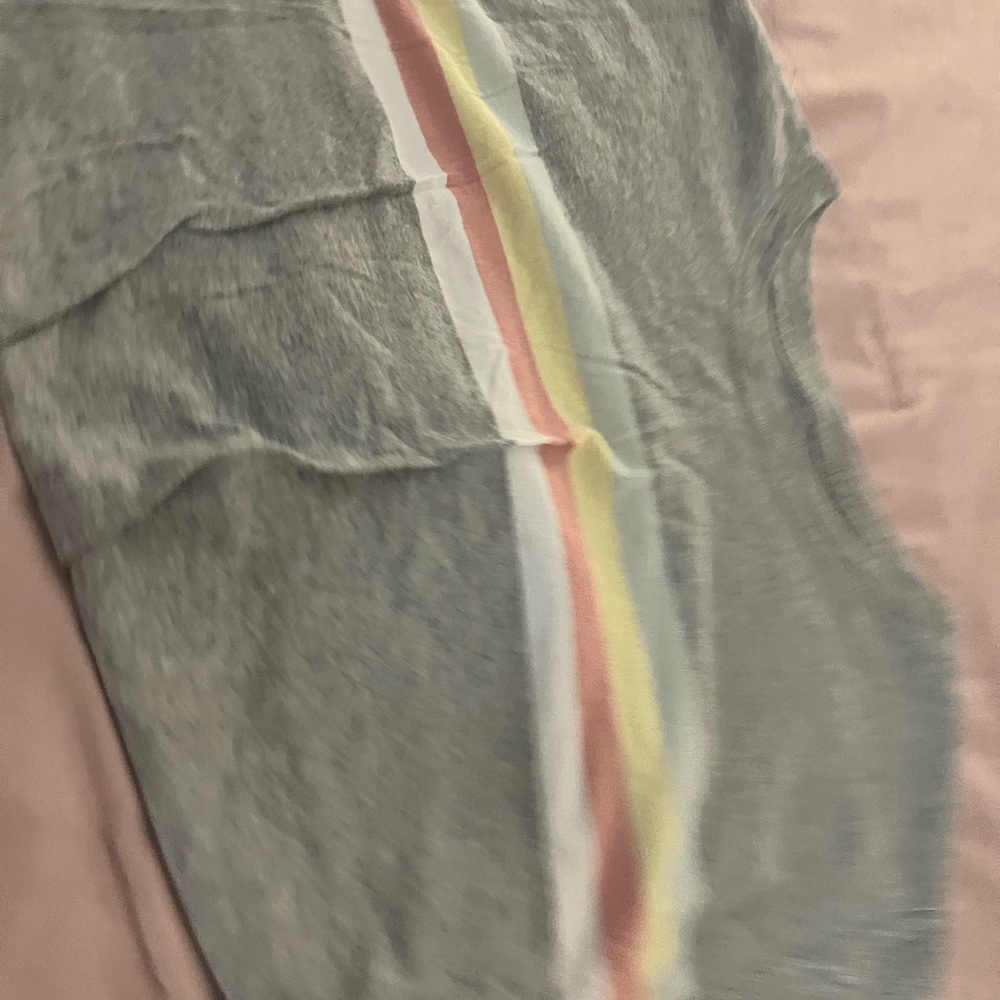 Hollister Gray Tee with Pastel Stripes
